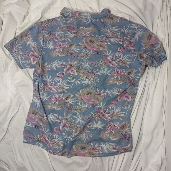 Men's Lee Size XL Hawaiian Casual Button Down Shirt Blue and Purple - Picture 6 of 8